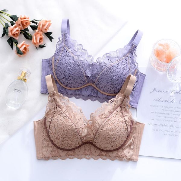 bras gathered bra push up soft plus big large size lace bralette full coverage underwire underwear, Red;black