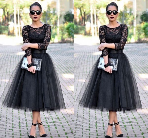 black tea length evening dresses 3/4 long sleeves jewel a line prom gowns lace long formal party wear vestidos de fiesta robe soiree
black tea length evening dresses 3/4 long sleeves jewel a line prom gowns lace long formal party wear vestidos de fiesta robe soiree