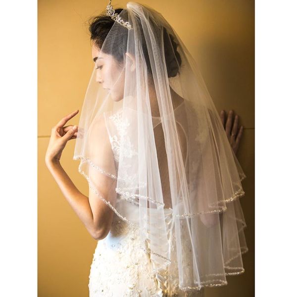 bridal veils white two layers hard tulle handmade crystal wedding with bead edge dress accessories comb, Black
bridal veils white two layers hard tulle handmade crystal wedding with bead edge dress accessories comb, Black