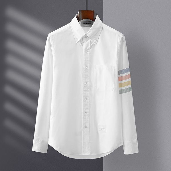 men's and women's oxford rainbow stripe long sleeve lapel br simple fashion casual tb white shirt, White;black
men's and women's oxford rainbow stripe long sleeve lapel br simple fashion casual tb white shirt, White;black