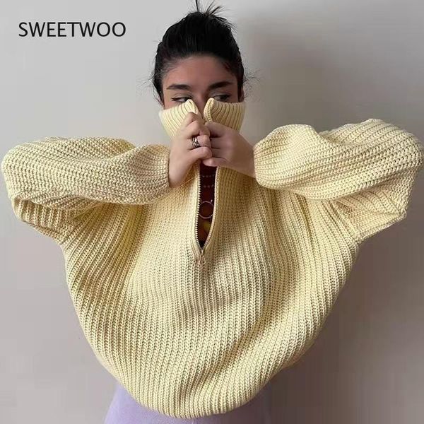women's sweaters autumn winter thickening knitted sweater women casual zipper collar loose pullovers female white jumper 2021, White;black
women's sweaters autumn winter thickening knitted sweater women casual zipper collar loose pullovers female white jumper 2021, White;black