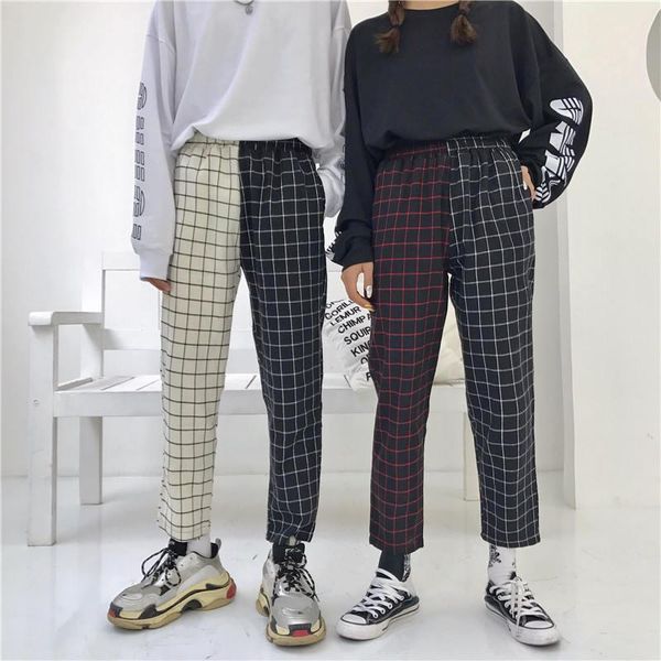 fashion vintage plaid patchwork pants harajuku woman man trousers elastics high waist korean causal straight women's & capris, Black;white
fashion vintage plaid patchwork pants harajuku woman man trousers elastics high waist korean causal straight women's & capris, Black;white
