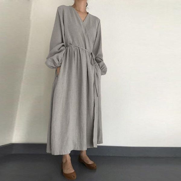 casual dresses 2021 autumn solid cotton dress v neck long sleeve maxi vintage female robe vestidos mujer, Black;gray
casual dresses 2021 autumn solid cotton dress v neck long sleeve maxi vintage female robe vestidos mujer, Black;gray