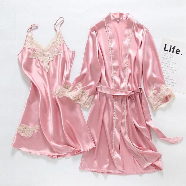 women's sleepwear 2021 summer ice silk 2-piece bathrobe nightdress lace pajamas satin home service, Black;red
women's sleepwear 2021 summer ice silk 2-piece bathrobe nightdress lace pajamas satin home service, Black;red