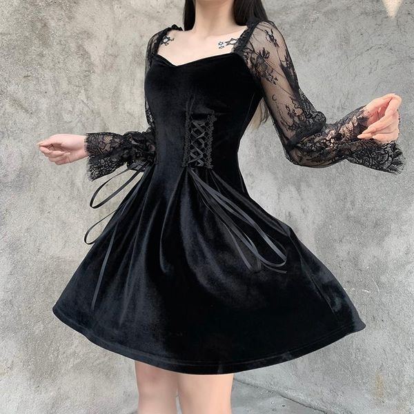 black lace long sleeve dress women corset bandage elegant lolita high waist party velvet gothic clothes 2021 casual dresses, Black;gray
black lace long sleeve dress women corset bandage elegant lolita high waist party velvet gothic clothes 2021 casual dresses, Black;gray