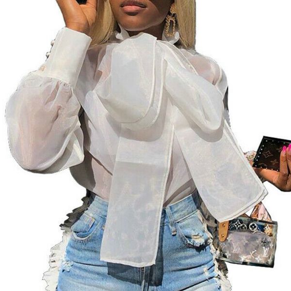 women's ladies summer retro elegant white blouse long sleeve lace-up tied loose shirt club high street x0521
women's ladies summer retro elegant white blouse long sleeve lace-up tied loose shirt club high street x0521