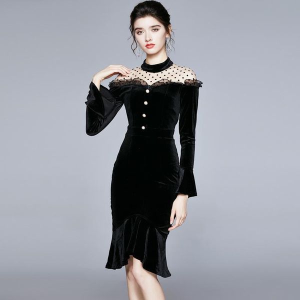 women autumn dress with butterfly sleeve ruffles fabric french velvet colour black bodycon elegant slim style 2021 casual dresses, Black;gray
women autumn dress with butterfly sleeve ruffles fabric french velvet colour black bodycon elegant slim style 2021 casual dresses, Black;gray