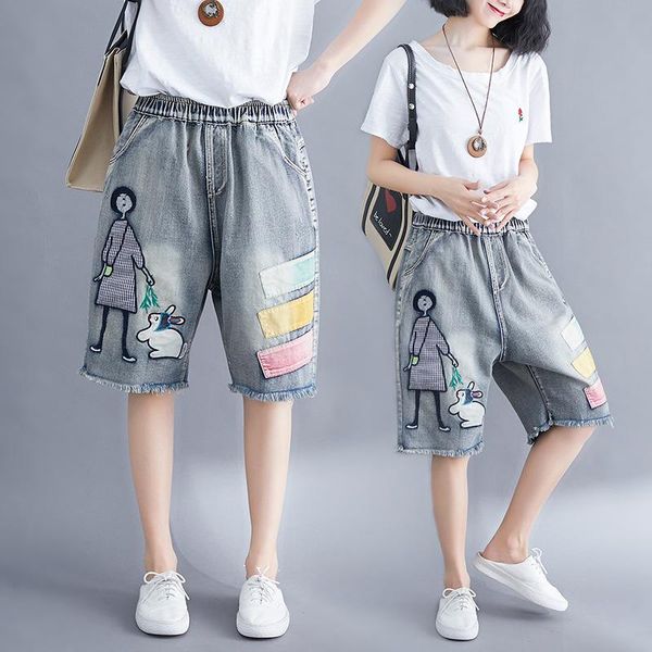 women's shorts summer streetwear elastic high waist cartoon embroidery cute korean style lady female oversized loose denim women, White;black
women's shorts summer streetwear elastic high waist cartoon embroidery cute korean style lady female oversized loose denim women, White;black