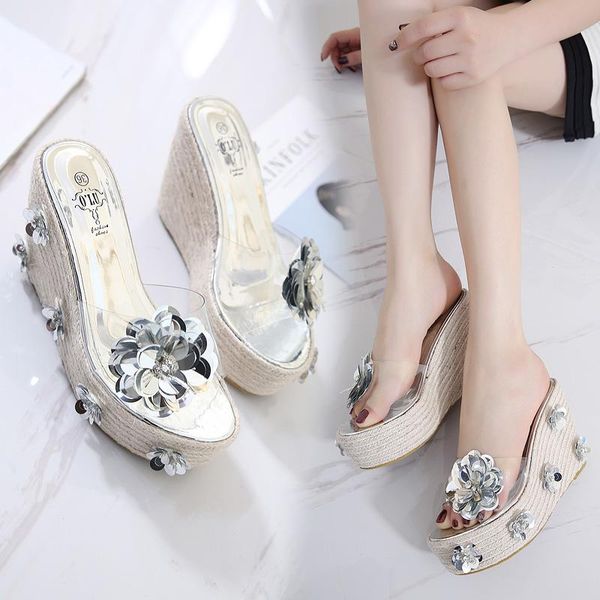 transparent slippers women's shoes with platform glitter slides on a wedge heeled mules pantofle flower shale female beach jelly, Black
transparent slippers women's shoes with platform glitter slides on a wedge heeled mules pantofle flower shale female beach jelly, Black
