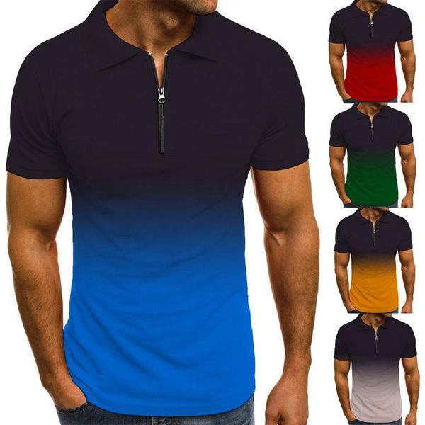 men's polos 2021 casual fashion gradient printing short-sleeved lapel zipper collar shirt t-shirt korean clothing, White;black
men's polos 2021 casual fashion gradient printing short-sleeved lapel zipper collar shirt t-shirt korean clothing, White;black