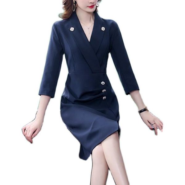 spring autumn women dress fashion notched neck split hem office lady elegant casual dresses, Black;gray
spring autumn women dress fashion notched neck split hem office lady elegant casual dresses, Black;gray