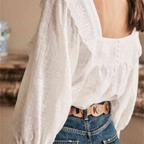 spring lace square collar women blouse sweet lady white casual long sleeve shirt 210719
spring lace square collar women blouse sweet lady white casual long sleeve shirt 210719