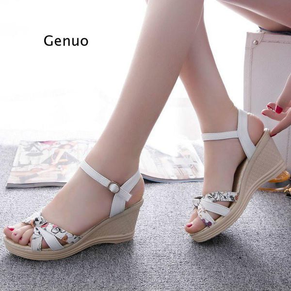 sandals shoes women summer wedge 2021 bohemian fashion buckle classic non-slip, Black