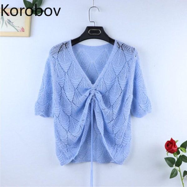 women's sweaters korobov summer hollow out sunscreen sweater v neck drawstring korean sueter mujer thin half sleeve jumper femme 78410, White;black
women's sweaters korobov summer hollow out sunscreen sweater v neck drawstring korean sueter mujer thin half sleeve jumper femme 78410, White;black