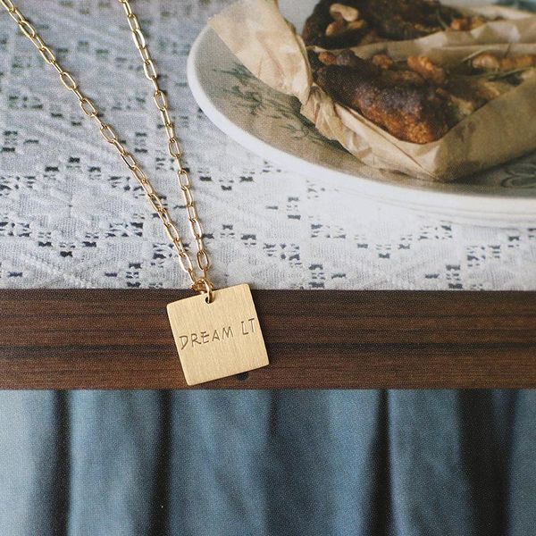 pendant necklaces stainless steel "dream it" tag necklace for women square metal clavicle chain mirror polished gold color, Silver
pendant necklaces stainless steel "dream it" tag necklace for women square metal clavicle chain mirror polished gold color, Silver