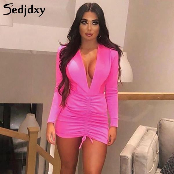 women pleated drawstring bodycon dress deep v neck long sleeve party clothes streetwear club 2021 autumn winter casual dresses, Black;gray
women pleated drawstring bodycon dress deep v neck long sleeve party clothes streetwear club 2021 autumn winter casual dresses, Black;gray