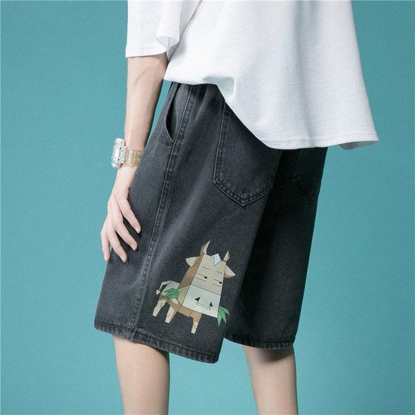 men's jeans denim shorts loose straight leg wide-leg five-point pants washed printed cartoon casual summer thin hip-hop streetwear, Blue
men's jeans denim shorts loose straight leg wide-leg five-point pants washed printed cartoon casual summer thin hip-hop streetwear, Blue