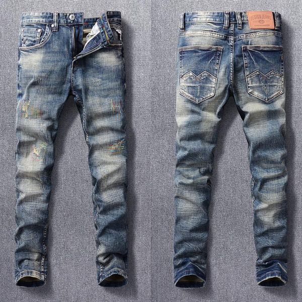 men's jeans italian style fashion men retro blue elastic slim ripped embroidery designer vintage stretch casual denim pants
men's jeans italian style fashion men retro blue elastic slim ripped embroidery designer vintage stretch casual denim pants