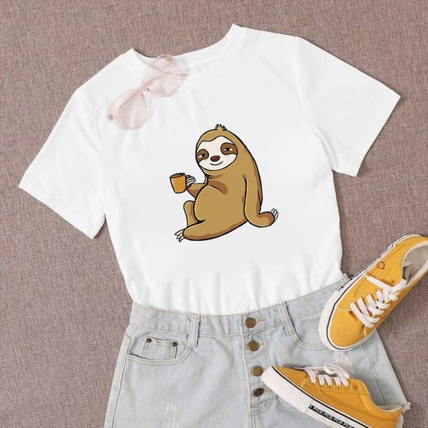 sloth and women coffee printed mens t shirt beautiful cartoon personalized streetwear crewneck style tee, White;black
sloth and women coffee printed mens t shirt beautiful cartoon personalized streetwear crewneck style tee, White;black