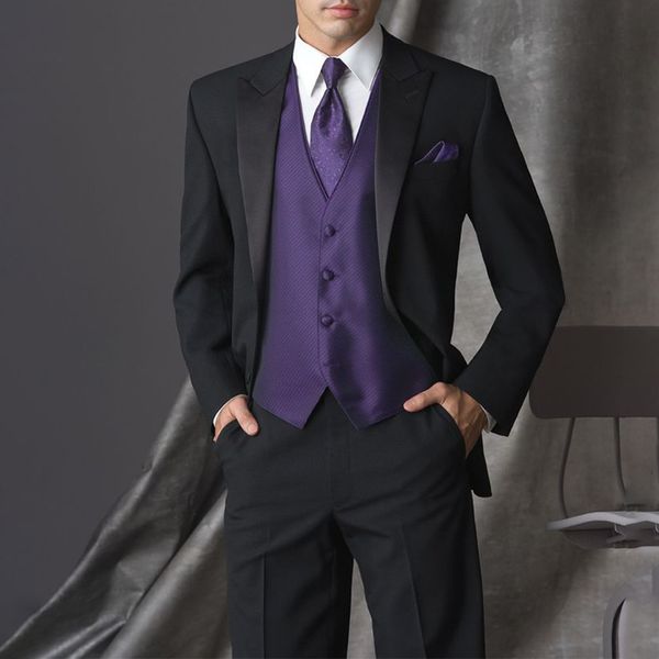 men's suits & blazers custom made groom tuxedo, bespoke peak lapel black with violet purple vest, tailor wedding for men, White;black
men's suits & blazers custom made groom tuxedo, bespoke peak lapel black with violet purple vest, tailor wedding for men, White;black