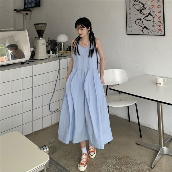 summer new design sweet solid spaghetti strap o-neck mid-calf a line dresses for women 210421, Black;gray
summer new design sweet solid spaghetti strap o-neck mid-calf a line dresses for women 210421, Black;gray