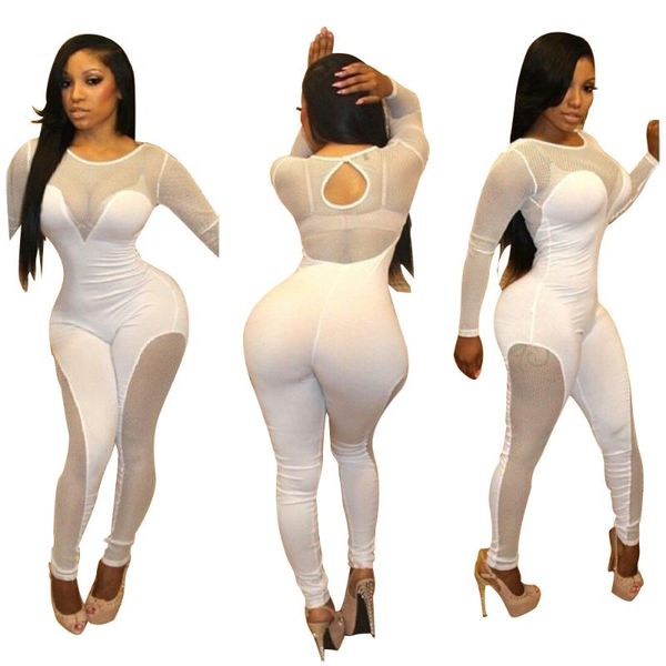 women's shorts mesh splicing round neck nightclub jumpsuit, White;black 
women's shorts mesh splicing round neck nightclub jumpsuit, White;black