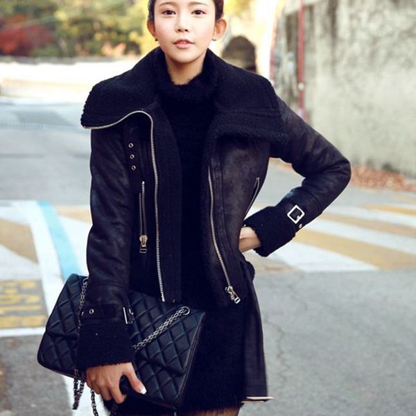 leather winter women short motorcycle lambs wool coat stand collar shearling coats warm faux suede leather jackets black a59
leather winter women short motorcycle lambs wool coat stand collar shearling coats warm faux suede leather jackets black a59