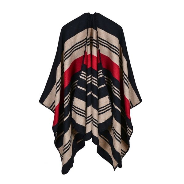 europe and the united states color matching horizontal strip split shawl ladies imitation cashmere thicken increase cloak 210427, White;black
europe and the united states color matching horizontal strip split shawl ladies imitation cashmere thicken increase cloak 210427, White;black