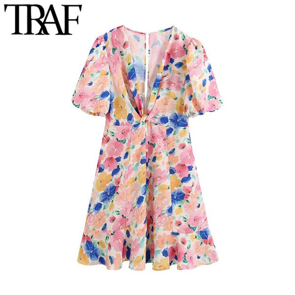traf women fashion with knot floral print ruffled mini dress vintage short sleeve back zipper female dresses vestidos 210415, Black;gray
traf women fashion with knot floral print ruffled mini dress vintage short sleeve back zipper female dresses vestidos 210415, Black;gray