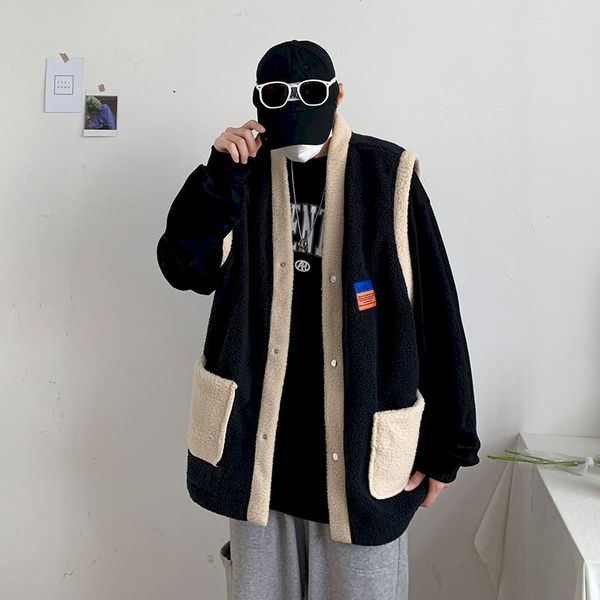 2021 autumn and winter lamb hair vest male port style japanese loose retro plush sleeveless vest jaet tide fashion sweater top, Black
2021 autumn and winter lamb hair vest male port style japanese loose retro plush sleeveless vest jaet tide fashion sweater top, Black
