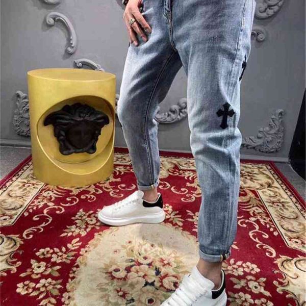 stitching brand cross new summer pants crosin slim fashion casual leg jeans men, Blue
stitching brand cross new summer pants crosin slim fashion casual leg jeans men, Blue