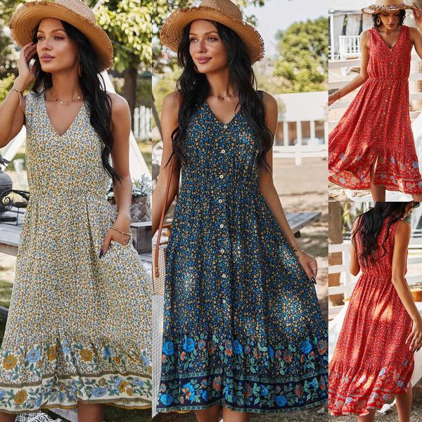women's waist dress bohemian v-neck skirt boho button up split floral print flowy party dress, Black;gray
women's waist dress bohemian v-neck skirt boho button up split floral print flowy party dress, Black;gray