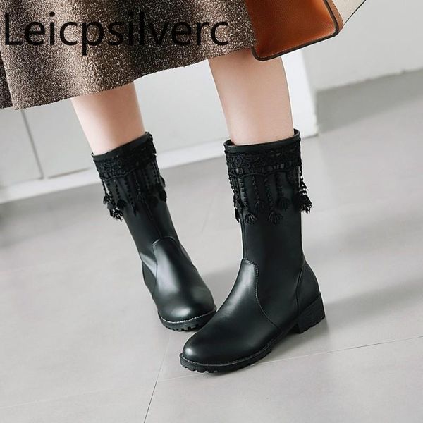 women's boots autumn and winter the round head zipper tassel thick heel low-heeled middle tube shoes plus size 34-43, Black
women's boots autumn and winter the round head zipper tassel thick heel low-heeled middle tube shoes plus size 34-43, Black
