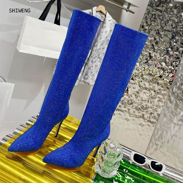 boots 2021 crystal shoes woman pointed toe knee high rhinestone thin heel ladies botas mujer, Black
boots 2021 crystal shoes woman pointed toe knee high rhinestone thin heel ladies botas mujer, Black