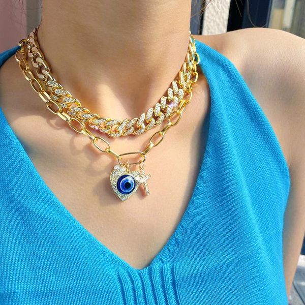 chains vintage turkish crystal heart evil eyes pendant necklace for women multilayer gold color cuban chain clavicle necklaces jewelry, Silver
chains vintage turkish crystal heart evil eyes pendant necklace for women multilayer gold color cuban chain clavicle necklaces jewelry, Silver