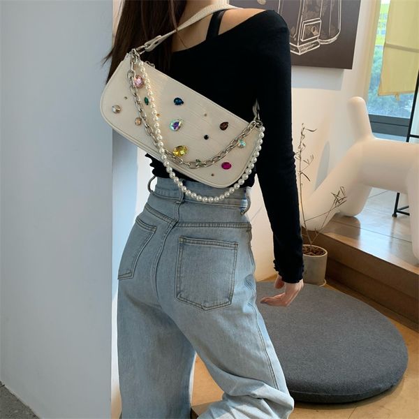 bags handbag diamond armpit bag wild pearl chain handbags female 2021 design one shoulder fashion tide purse 
bags handbag diamond armpit bag wild pearl chain handbags female 2021 design one shoulder fashion tide purse