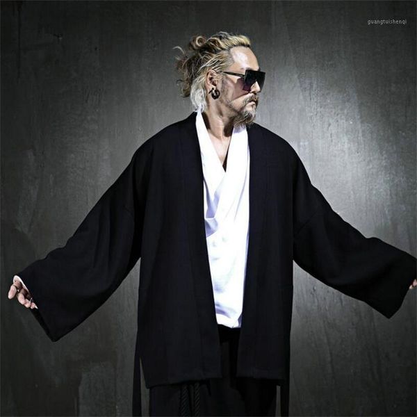 men's trench coats lace up loose coat korean tide brand large fashion dark personalized casual hanfu, Tan;black
men's trench coats lace up loose coat korean tide brand large fashion dark personalized casual hanfu, Tan;black