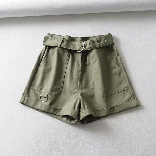 women's shorts summer high waist fashion metal buckle belt wide leg tooling casual, White;black
women's shorts summer high waist fashion metal buckle belt wide leg tooling casual, White;black