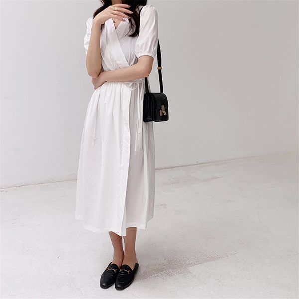 korean high waist feminine puff sleeve solid chic women dresses summer waist-controlled long dress female 210421, Black;gray
korean high waist feminine puff sleeve solid chic women dresses summer waist-controlled long dress female 210421, Black;gray