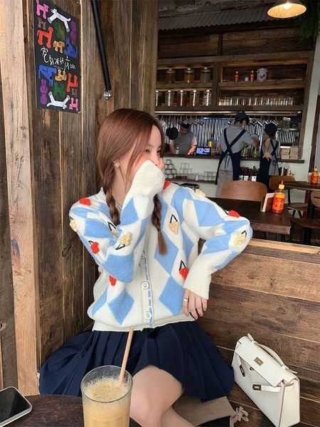 crochet plaid sweater coat for women in autumn and winter v-neck long sleeve loose knit cardigan, White;black
crochet plaid sweater coat for women in autumn and winter v-neck long sleeve loose knit cardigan, White;black