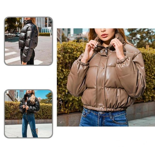 women's leather & faux comfy warm solid color single-breasted cotton jacket autumn winter buttons for party, Black
women's leather & faux comfy warm solid color single-breasted cotton jacket autumn winter buttons for party, Black