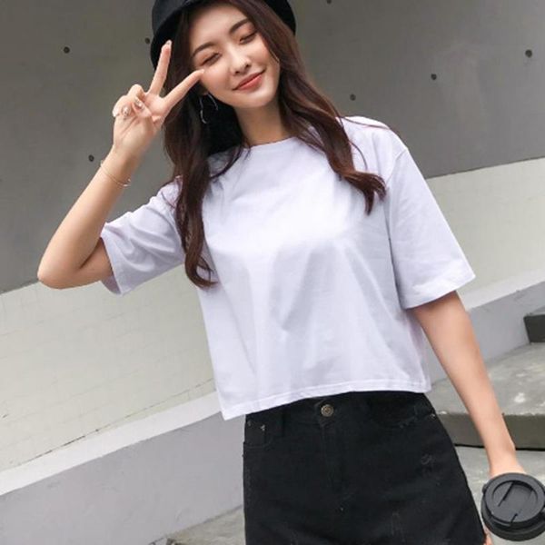 women's t-shirt 2021 summer sweet solid color pure cotton pullover bottoming tee round neck loose female creative style, White
women's t-shirt 2021 summer sweet solid color pure cotton pullover bottoming tee round neck loose female creative style, White
