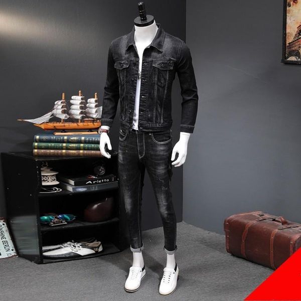 men's tracksuits classic black denim sets men slim jacket coats and straight jeans two piece autumn fashion streetwear, Gray
men's tracksuits classic black denim sets men slim jacket coats and straight jeans two piece autumn fashion streetwear, Gray