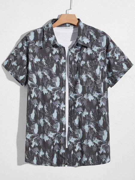 men 1pc pocket front allover print shirt 39bj#, White;black
men 1pc pocket front allover print shirt 39bj#, White;black