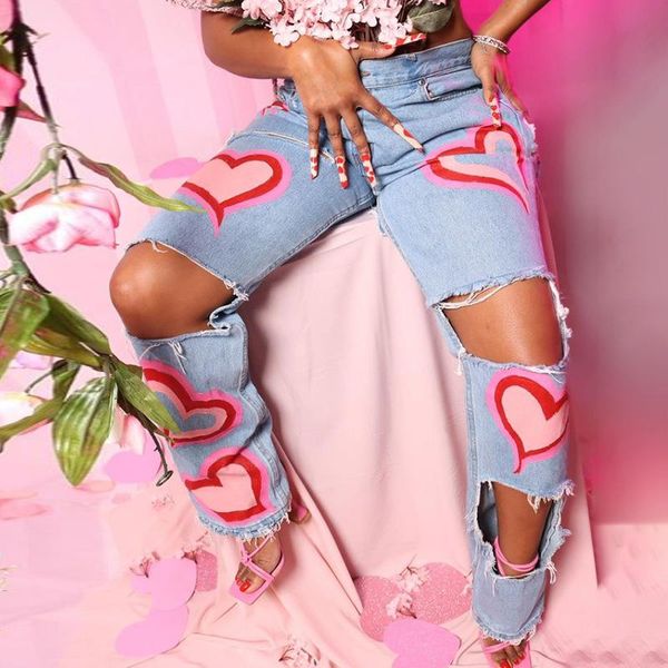 women's jeans female stylish hole ripped high waist hollow out heart printed straight pants casual wild party denim trousers, Blue
women's jeans female stylish hole ripped high waist hollow out heart printed straight pants casual wild party denim trousers, Blue