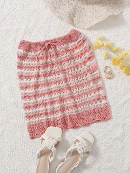 striped knit cover up skirt w76l#, White;black 
striped knit cover up skirt w76l#, White;black