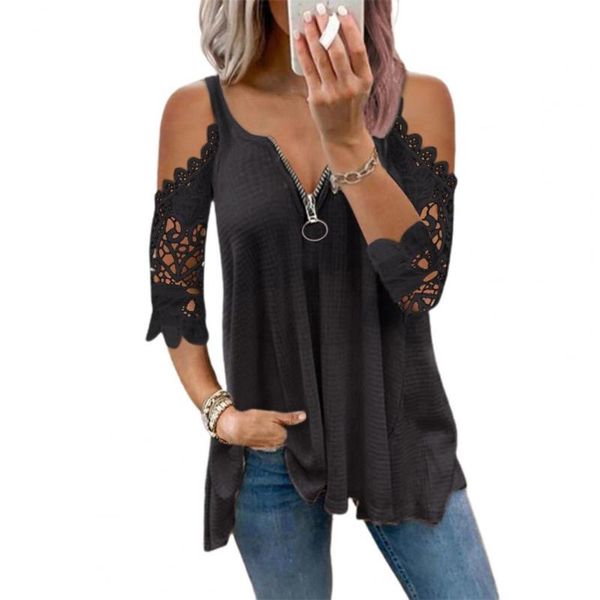 women's blouses & shirts 2021 summer lace t-shirt women casual zipper v neck loose t shirt half sleeve hollow out ladies pullover, White
women's blouses & shirts 2021 summer lace t-shirt women casual zipper v neck loose t shirt half sleeve hollow out ladies pullover, White
