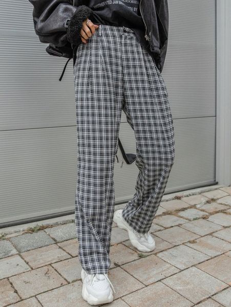 dazy high waist plaid print pants p9mx#, Black;white
dazy high waist plaid print pants p9mx#, Black;white