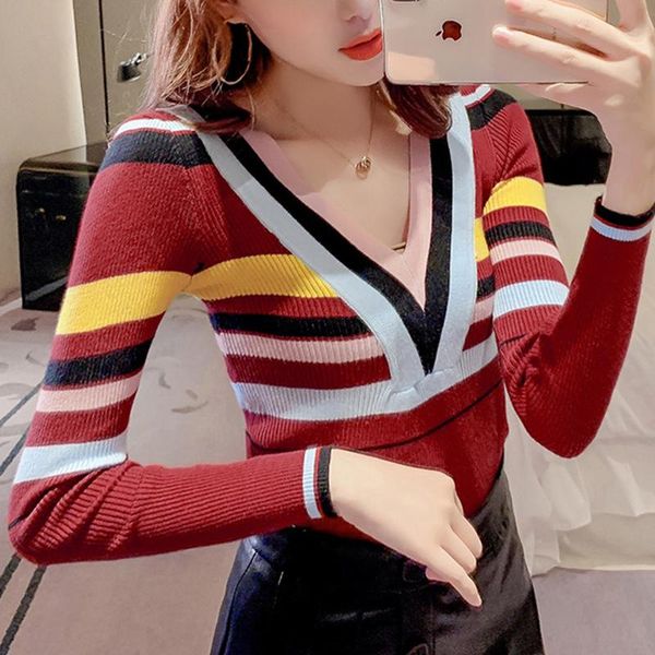 women's sweaters shintimes hit color striped womens sweater fashion v-neck women pullover long sleeve knitted sueter mujer, White;black
women's sweaters shintimes hit color striped womens sweater fashion v-neck women pullover long sleeve knitted sueter mujer, White;black