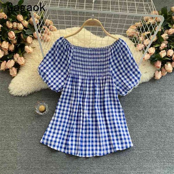 womens blouse summer slash neck puff sleeve short plaid vintage shirts casual fashion korean wild blouses 210531, White
womens blouse summer slash neck puff sleeve short plaid vintage shirts casual fashion korean wild blouses 210531, White